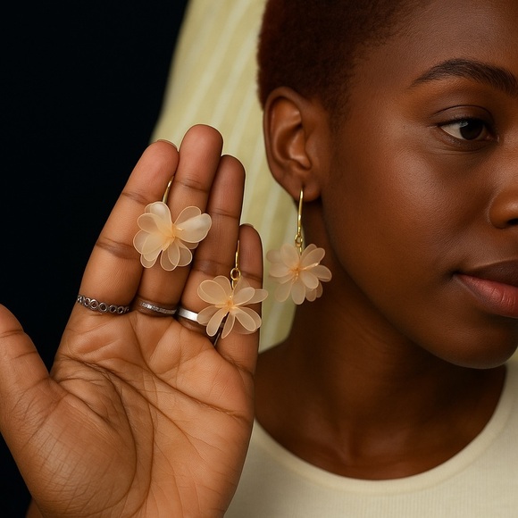 Peach Flower Drop Earrings - Picture 1 of 3